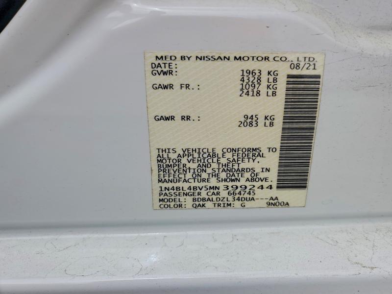 54020906 :رقم المزاد ، 1N4BL4BV5MN399244 vin ، 2021 Nissan Altima مزاد بيع