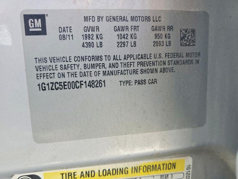 52672276 :رقم المزاد ، 1G1ZC5E00CF148261 vin ، 2012 Chevrolet Malibu مزاد بيع