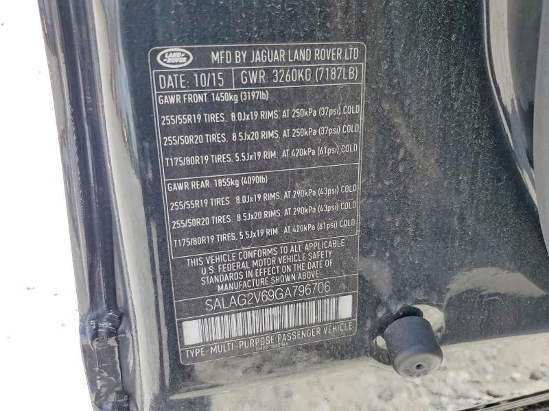 Aukcja sprzedaży 2016 Land Rover Lr4, vin: SALAG2V69GA796706, numer aukcji: 54804786