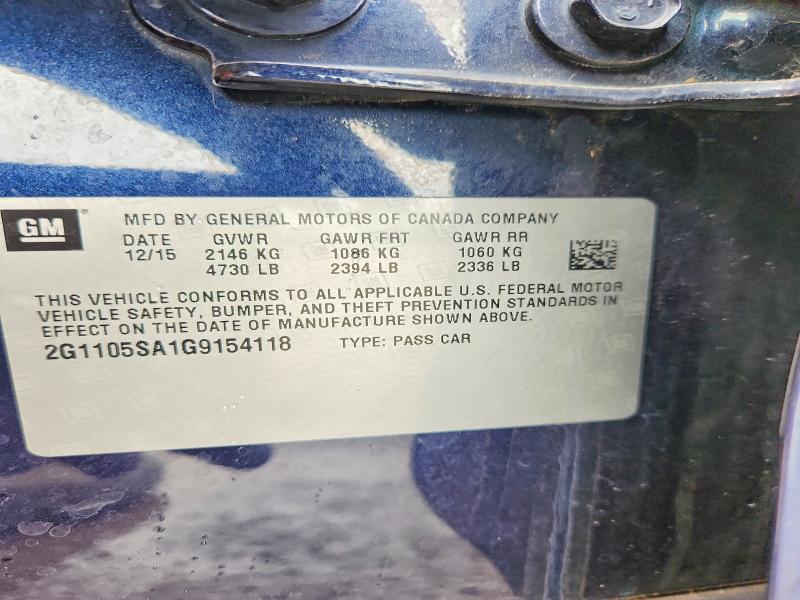 Продаж на аукціоні авто 2016 Chevrolet Impala, vin: 2G1105SA1G9154118, номер лоту: 54150276