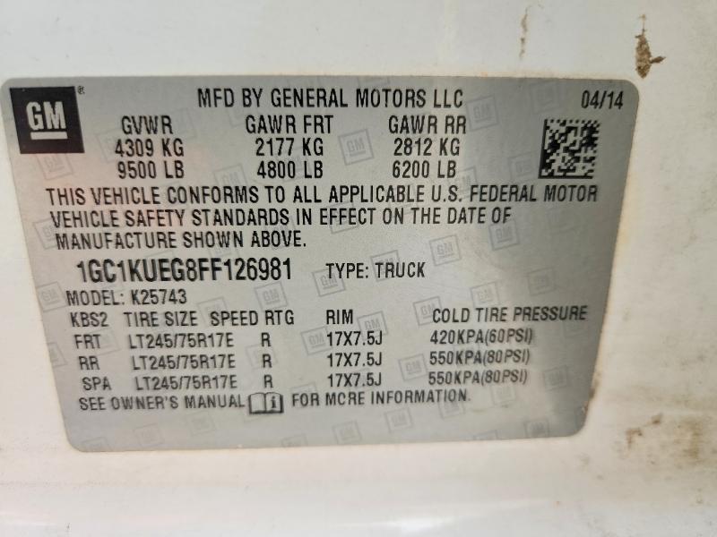 2015 Chevrolet Silverado მანქანა იყიდება აუქციონზე, vin: 1GC1KUEG8FF126981, აუქციონის ნომერი: 53992126