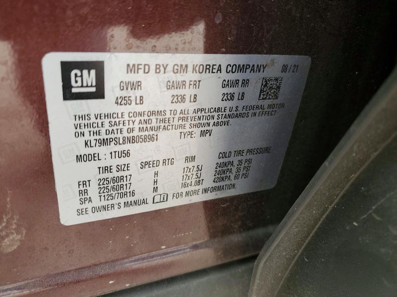 52665606 :رقم المزاد ، KL79MPSL8NB058961 vin ، 2022 Chevrolet Trailblazer مزاد بيع