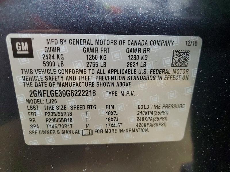 Aukcja sprzedaży 2016 Chevrolet Equinox, vin: 2GNFLGE39G6222218, numer aukcji: 51949066