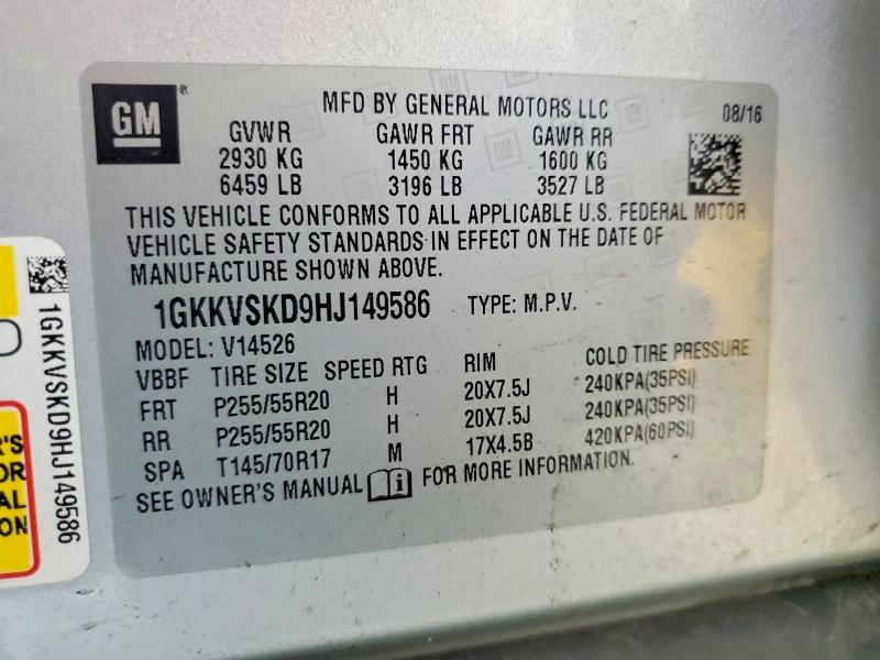 Aukcja sprzedaży 2017 Gmc Acadia Limited, vin: 1GKKVSKD9HJ149586, numer aukcji: 54053306