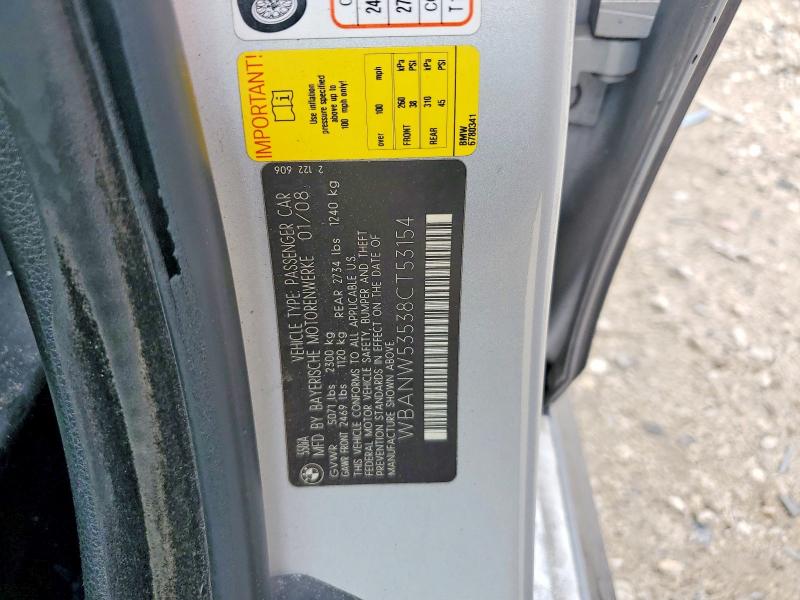 51865416 :رقم المزاد ، WBANW53538CT53154 vin ، 2008 Bmw 550 مزاد بيع