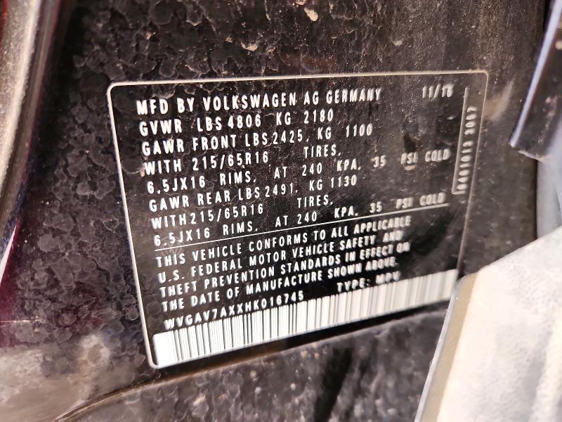 Aukcja sprzedaży 2017 Volkswagen Tiguan, vin: WVGAV7AXXHK016745, numer aukcji: 54638376