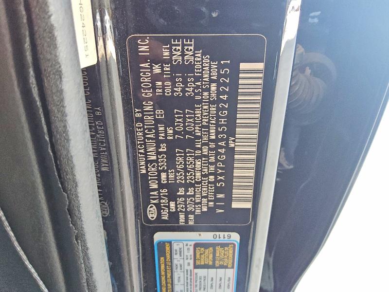 Aukcja sprzedaży 2017 Kia Sorento, vin: 5XYPG4A35HG242251, numer aukcji: 53271636