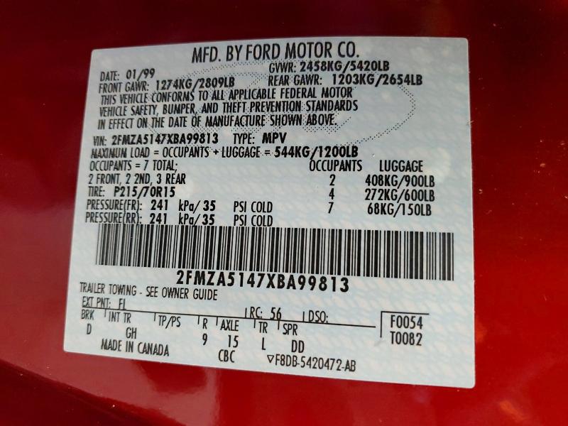 Продажа на аукционе авто 1999 Ford Windstar, vin: 2FMZA5147XBA99813, номер лота: 51914986