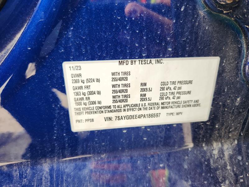 2023 Tesla Model Y მანქანა იყიდება აუქციონზე, vin: 7SAYGDEE4PA186597, აუქციონის ნომერი: 52599706
