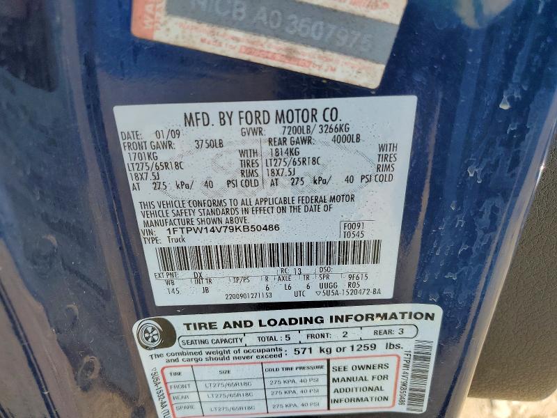 2009 Ford F150 მანქანა იყიდება აუქციონზე, vin: 1FTPW14V79KB50486, აუქციონის ნომერი: 52920716