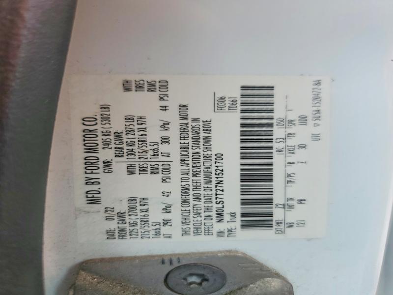52078606 :رقم المزاد ، NM0LS7T27N1521700 vin ، 2022 Ford Transit Connect مزاد بيع