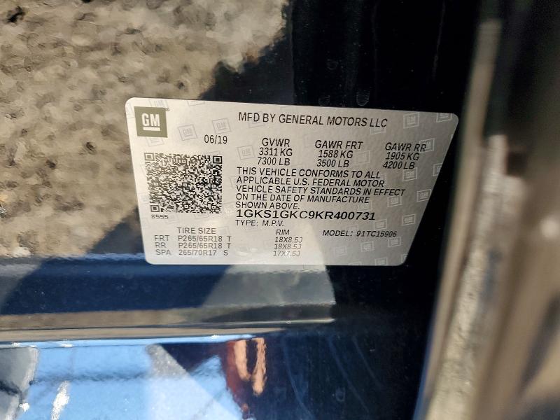 51984906 :رقم المزاد ، 1GKS1GKC9KR400731 vin ، 2019 Gmc Yukon Xl مزاد بيع