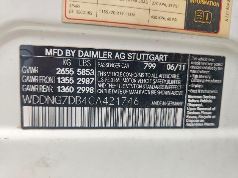 Aukcja sprzedaży 2012 Mercedes-benz S, vin: WDDNG7DB4CA421746, numer aukcji: 53289346