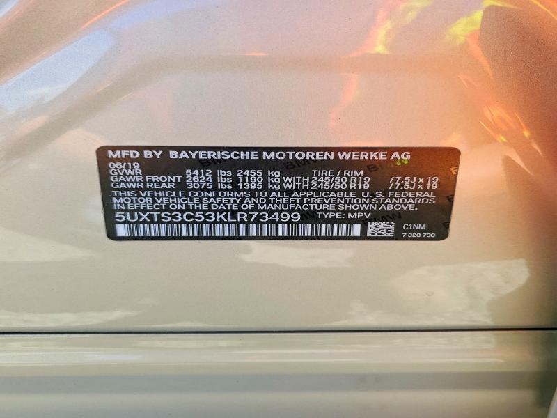 Продаж на аукціоні авто 2019 Bmw X3, vin: 5UXTS3C53KLR73499, номер лоту: 54137476