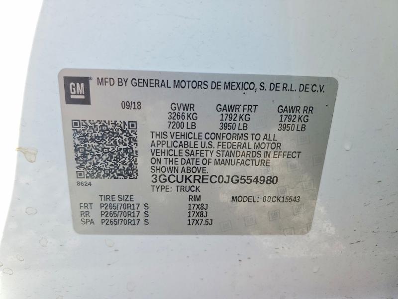 Aukcja sprzedaży 2018 Chevrolet Silverado, vin: 3GCUKREC0JG554980, numer aukcji: 52483956