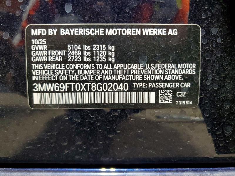 2026 Bmw M340xi მანქანა იყიდება აუქციონზე, vin: 3MW69FT0XT8G02040, აუქციონის ნომერი: 51915826