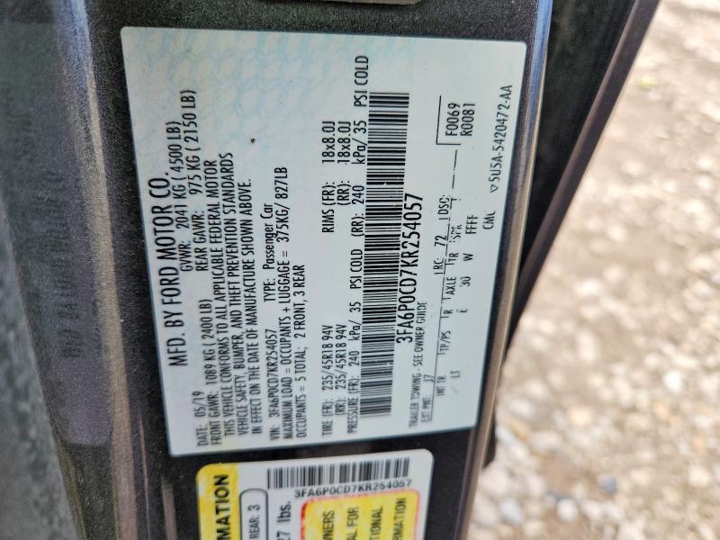 2019 Ford Fusion მანქანა იყიდება აუქციონზე, vin: 3FA6P0CD7KR254057, აუქციონის ნომერი: 54223466