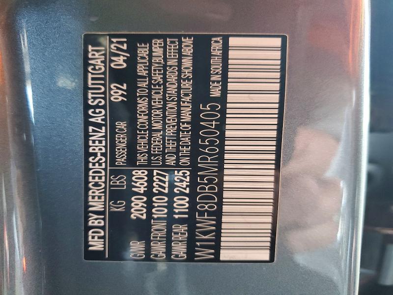 53957366 :رقم المزاد ، W1KWF8DB5MR650405 vin ، 2021 Mercedes-benz C مزاد بيع