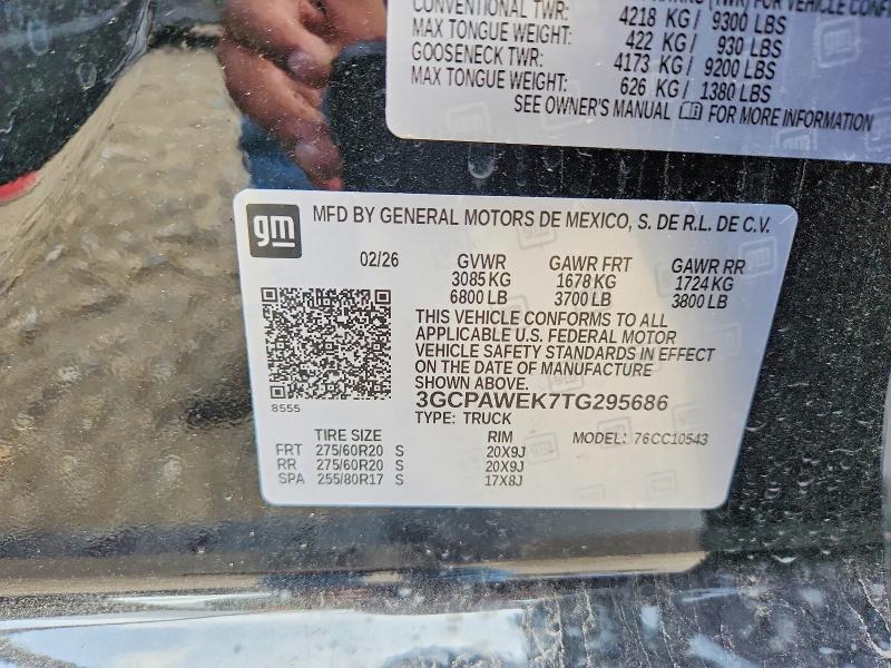 53601516 :رقم المزاد ، 3GCPAWEK7TG295686 vin ، 2026 Chevrolet Silverado مزاد بيع