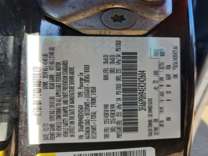 54180336 :رقم المزاد ، 3FA6P0H94ER242604 vin ، 2014 Ford Fusion مزاد بيع