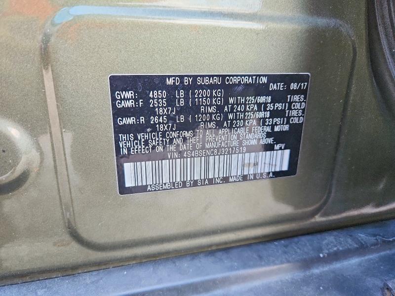 2018 Subaru Outback მანქანა იყიდება აუქციონზე, vin: 4S4BSENC8J3217519, აუქციონის ნომერი: 54220576