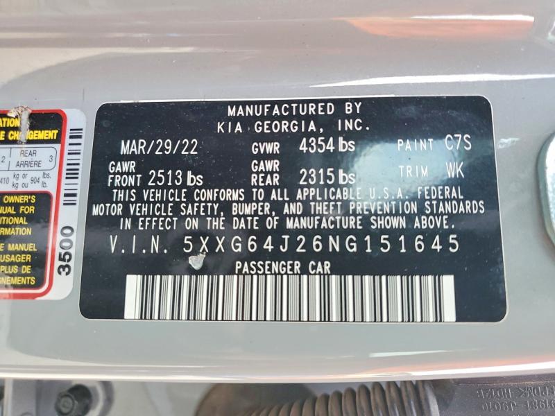 2022 Kia K5 მანქანა იყიდება აუქციონზე, vin: 5XXG64J26NG151645, აუქციონის ნომერი: 54535306