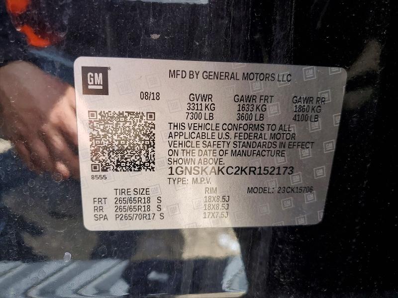 52851906 :رقم المزاد ، 1GNSKAKC2KR152173 vin ، 2019 Chevrolet Tahoe مزاد بيع