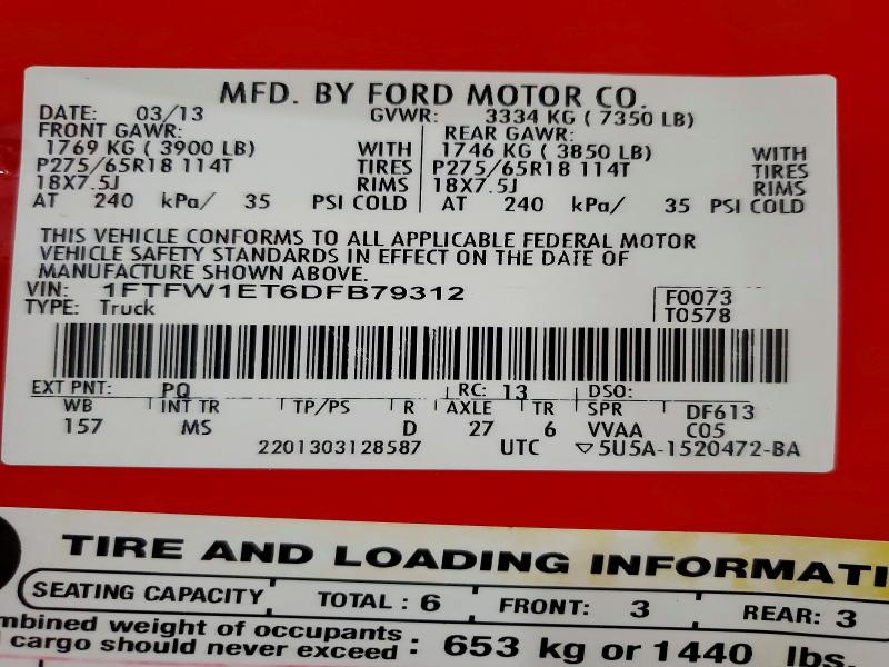 Продаж на аукціоні авто 2013 Ford F150, vin: 1FTFW1ET6DFB79312, номер лоту: 55386336