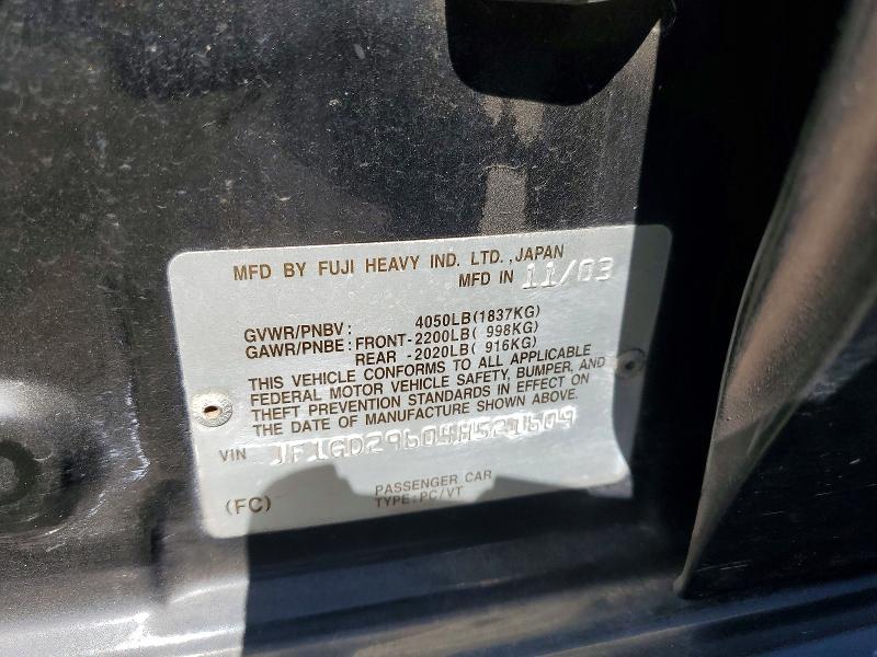 Продаж на аукціоні авто 2004 Subaru Impreza, vin: JF1GD29604H521609, номер лоту: 53749766