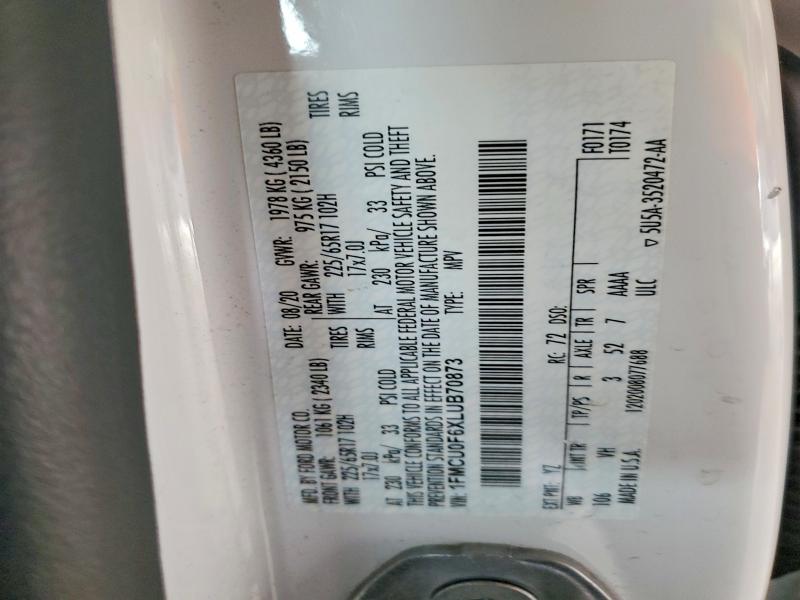 2020 Ford Escape მანქანა იყიდება აუქციონზე, vin: 1FMCU0F6XLUB70873, აუქციონის ნომერი: 51792896
