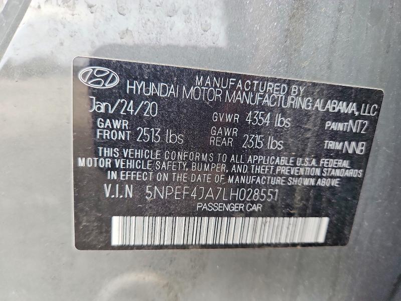53268806 :رقم المزاد ، 5NPEF4JA7LH028551 vin ، 2020 Hyundai Sonata مزاد بيع
