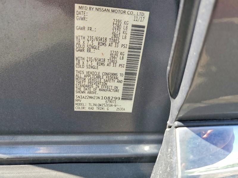 Auction sale of the 2018 Nissan Murano, vin: 5N1AZ2MH2JN108299, lot number: 54351006