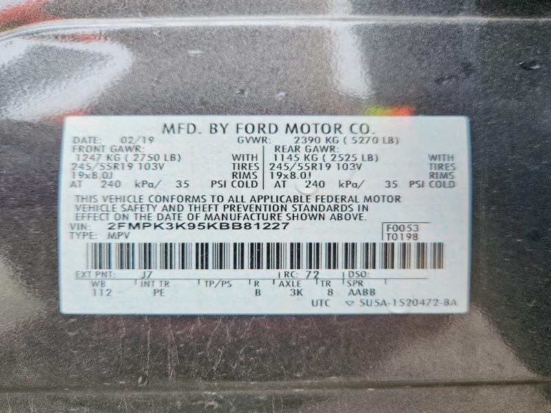 Aukcja sprzedaży 2019 Ford Edge, vin: 2FMPK3K95KBB81227, numer aukcji: 52498996