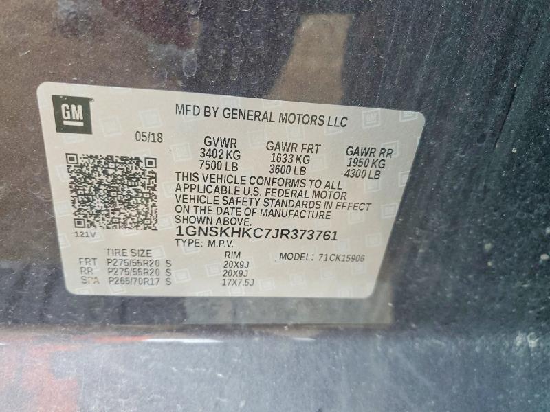 2018 Chevrolet Suburban 1500 Lt 4d მანქანა იყიდება აუქციონზე, vin: 1GNSKHKC7JR373761, აუქციონის ნომერი: 52042846