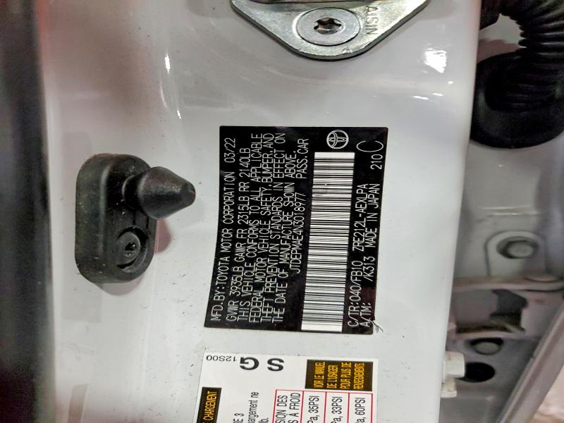 54421376 :رقم المزاد ، JTDEPMAE4N3018977 vin ، 2022 Toyota Corolla مزاد بيع