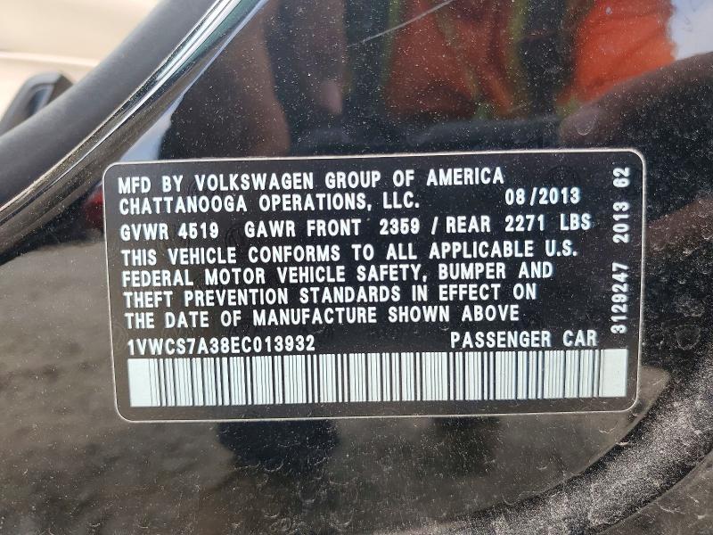 52509776 :رقم المزاد ، 1VWCS7A38EC013932 vin ، 2014 Volkswagen Passat مزاد بيع