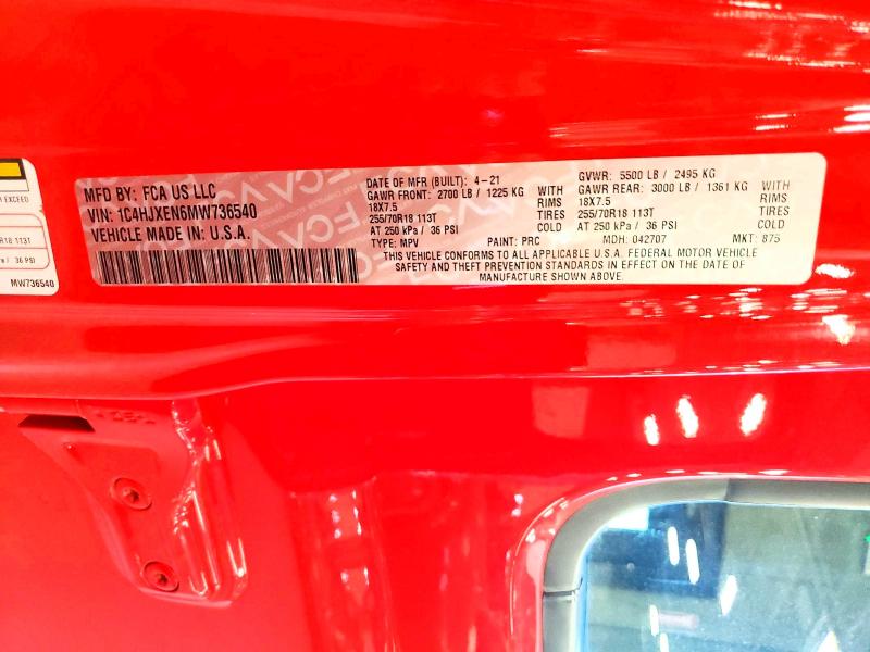 Продажа на аукционе авто 2021 Jeep Wrangler Unlimited, vin: 1C4HJXEN6MW736540, номер лота: 55012756