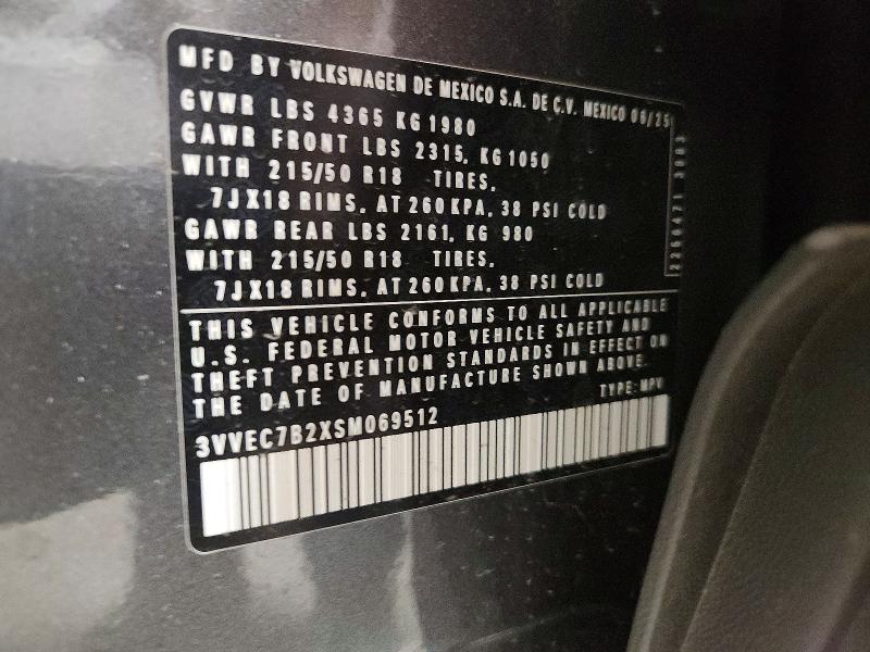 Продаж на аукціоні авто 2025 Volkswagen Taos, vin: 3VVEC7B2XSM069512, номер лоту: 54345206