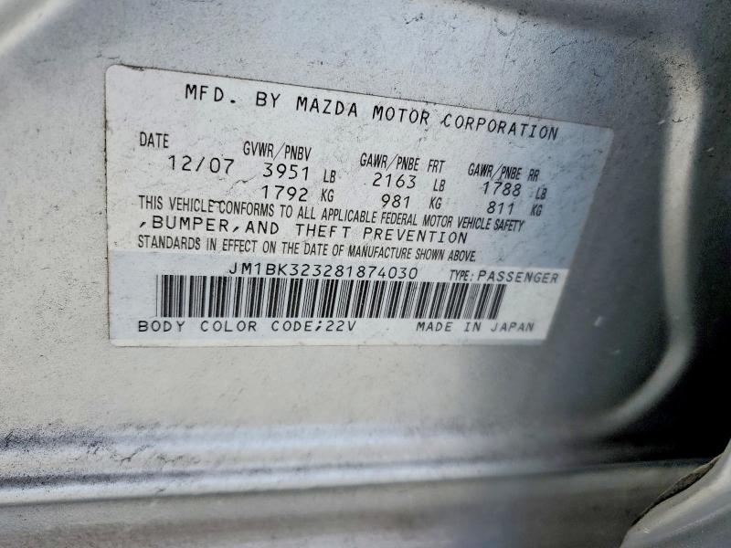 Aukcja sprzedaży 2008 Mazda 3, vin: JM1BK323281874030, numer aukcji: 53891746