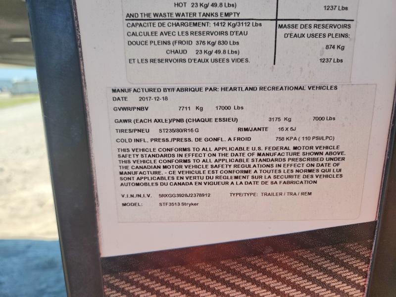 Продаж на аукціоні авто 2018 Heartland Unknown, vin: 5RXGG3928J2378912, номер лоту: 52404756