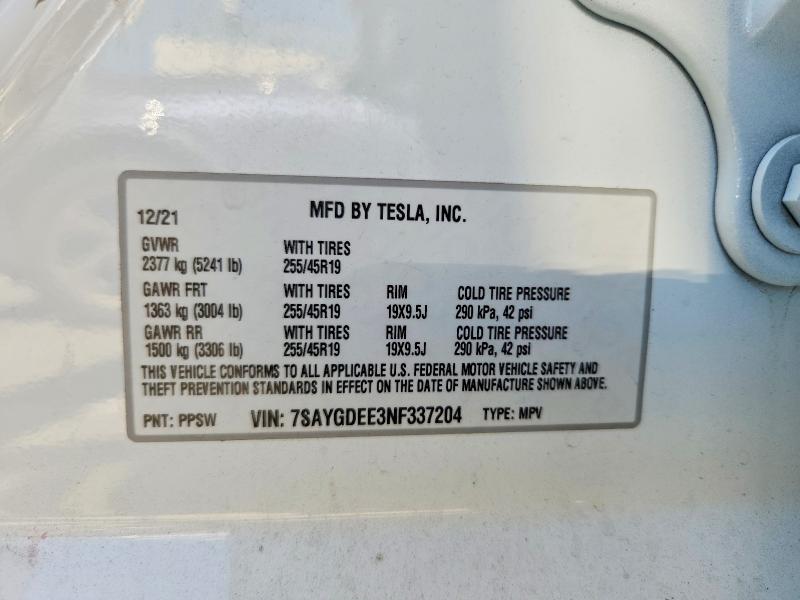 Aukcja sprzedaży 2022 Tesla Model Y, vin: 7SAYGDEE3NF337204, numer aukcji: 52861826