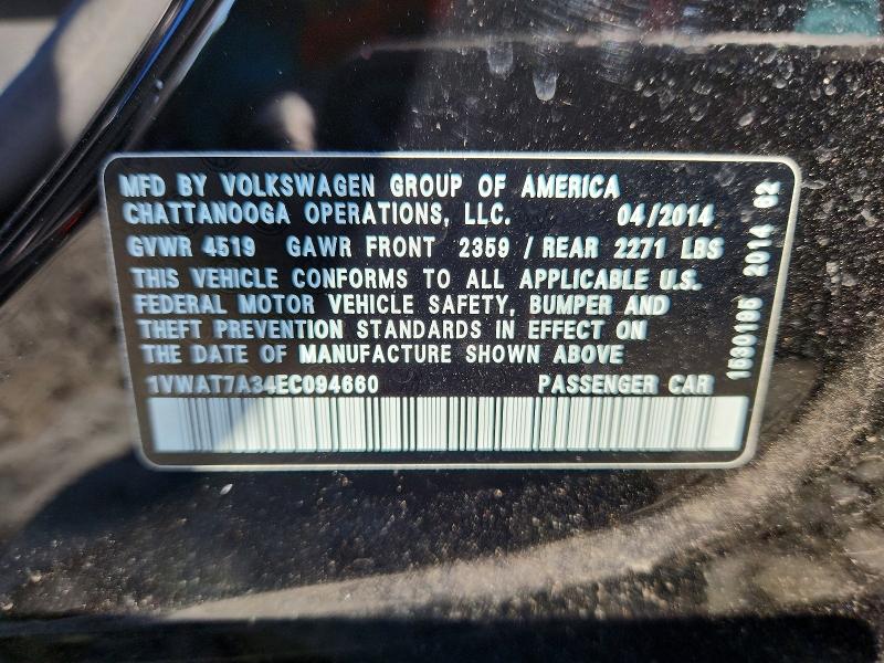 53954396 :رقم المزاد ، 1VWAT7A34EC094660 vin ، 2014 Volkswagen Passat مزاد بيع