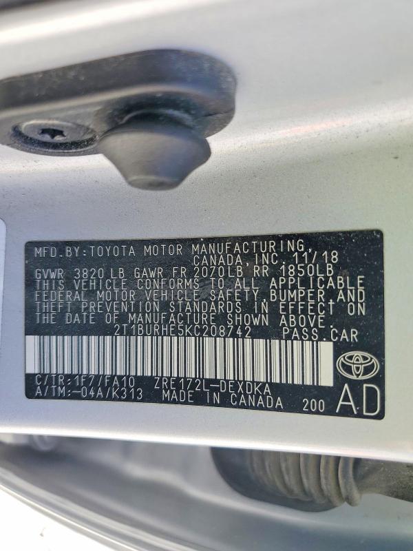 Aukcja sprzedaży 2019 Toyota Corolla, vin: 2T1BURHE5KC208742, numer aukcji: 55438936