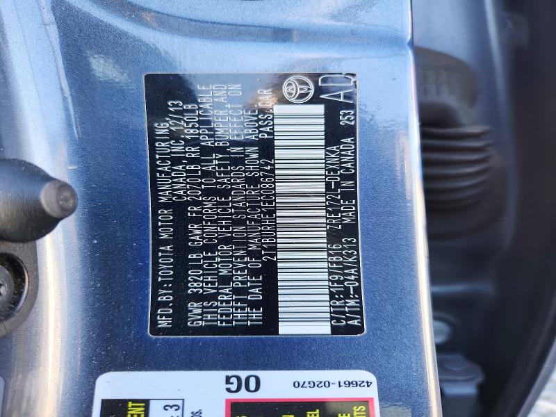 Aukcja sprzedaży 2014 Toyota Corolla, vin: 2T1BURHE1EC086742, numer aukcji: 53656386
