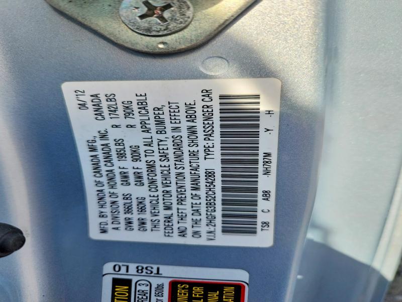 Aukcja sprzedaży 2012 Honda Civic, vin: 2HGFG3B52CH542881, numer aukcji: 52413596