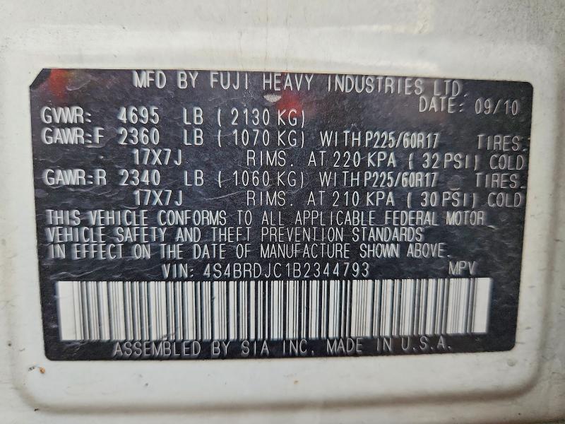 Продажа на аукционе авто 2011 Subaru Outback, vin: 4S4BRDJC1B2344793, номер лота: 54659576