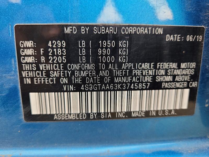 Продажа на аукционе авто 2019 Subaru Impreza, vin: 4S3GTAA63K3745857, номер лота: 52508696