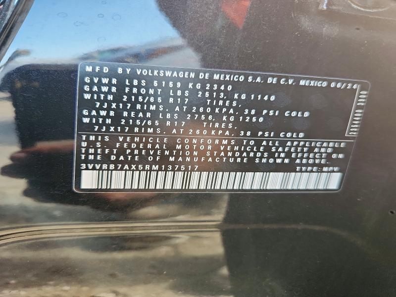 2024 Volkswagen Tiguan მანქანა იყიდება აუქციონზე, vin: 3VVRB7AX5RM137517, აუქციონის ნომერი: 53083066