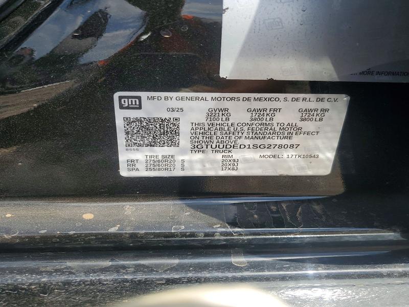 Aukcja sprzedaży 2025 Gmc Sierra, vin: 3GTUUDED1SG278087, numer aukcji: 54963806