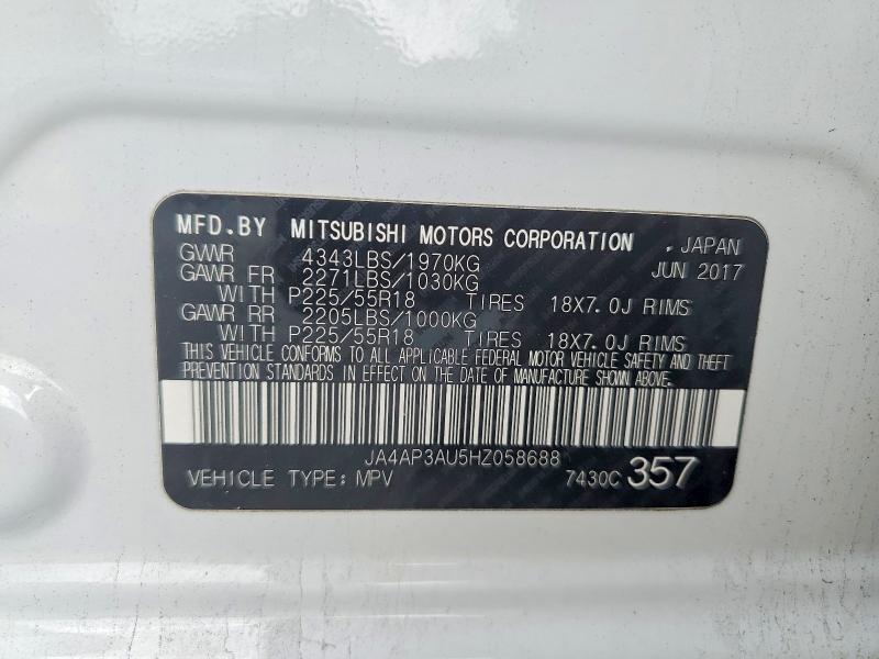 54922706 :رقم المزاد ، JA4AP3AU5HZ058688 vin ، 2017 Mitsubishi Outlander Sport مزاد بيع